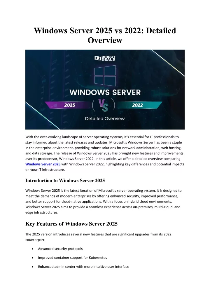 PPT - Windows Server 2025 vs 2022 Detailed Overview PowerPoint 