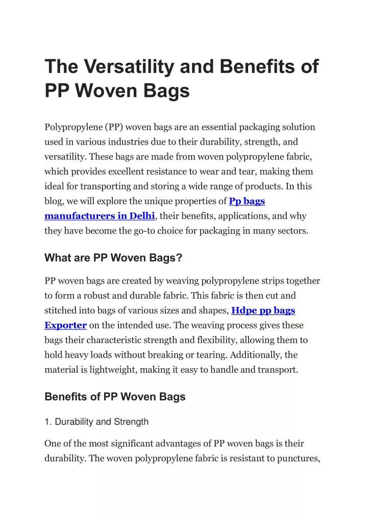 the versatility and benefits of pp woven bags