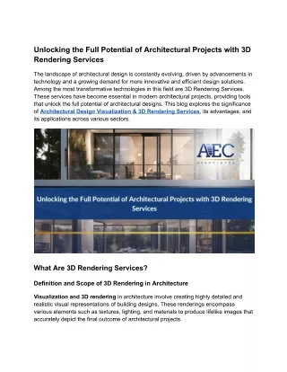 Unlocking the Full Potential of Architectural Projects with 3D Rendering Services