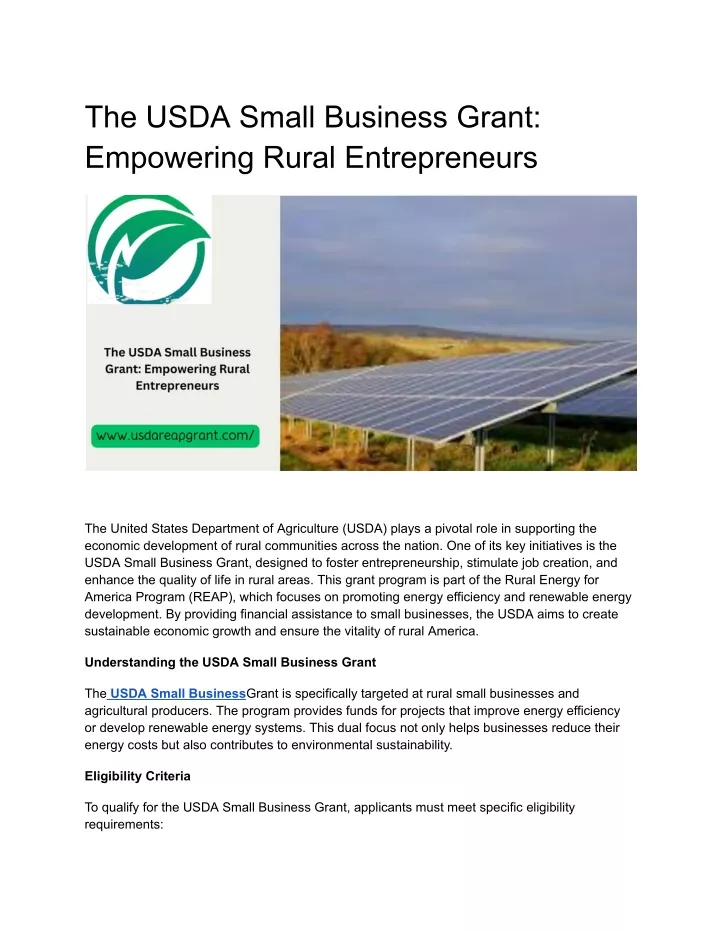 the usda small business grant empowering rural