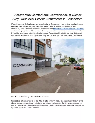 Discover the Comfort and Convenience of Corner Stay_ Your Ideal Service Apartments in Coimbatore