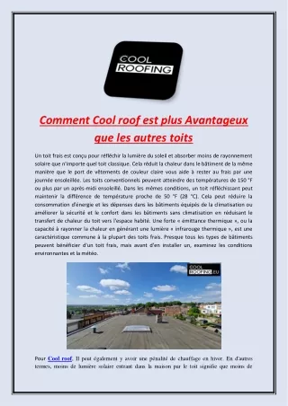 Comment Cool roof est plus Avantageux que les autres toits