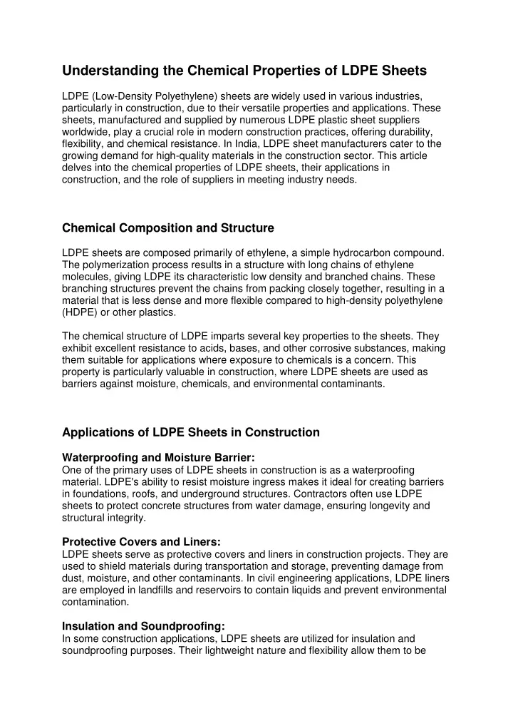 understanding the chemical properties of ldpe