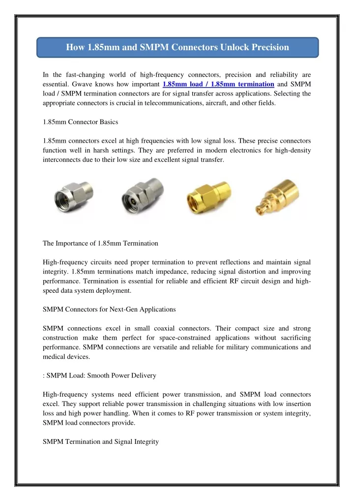 how 1 85mm and smpm connectors unlock precision