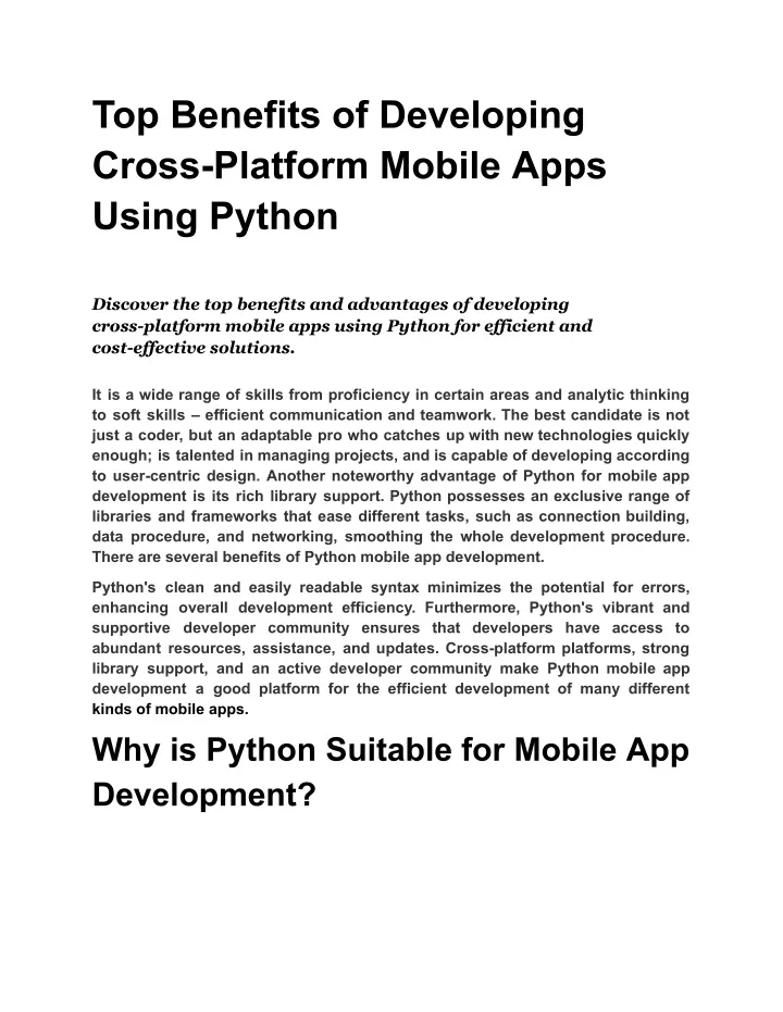 top benefits of developing cross platform mobile