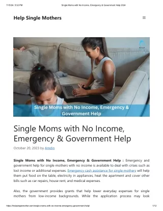 Single Moms with No Income, Emergency & Government Help