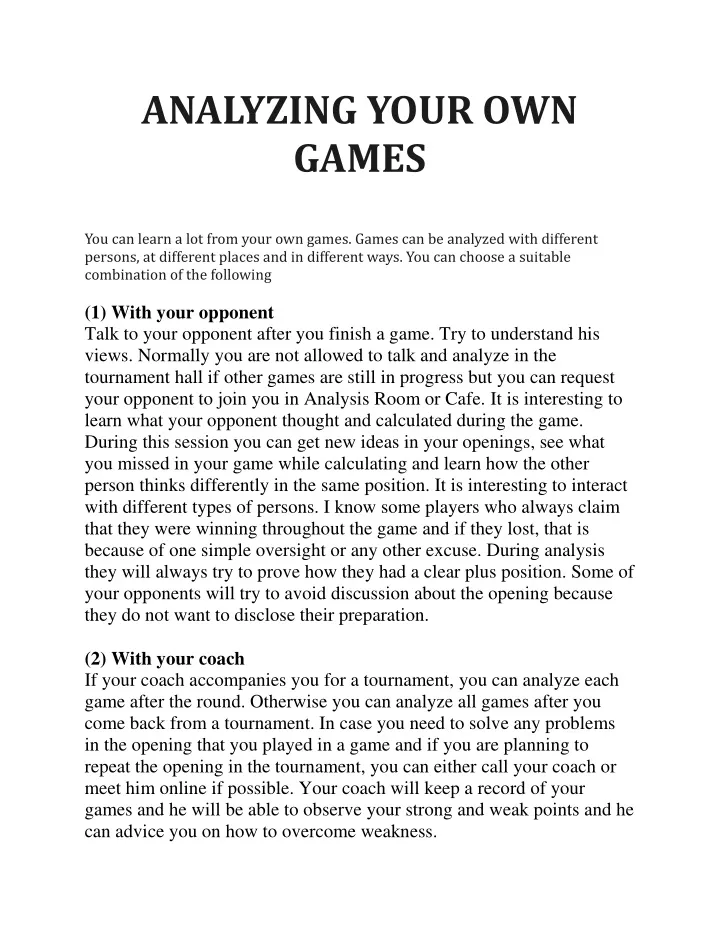 PPT - ANALYZING YOUR OWN GAMES PowerPoint Presentation, free download ...