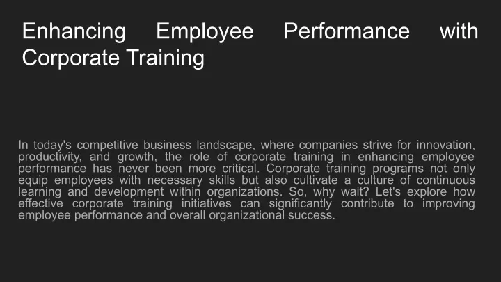 enhancing corporate training