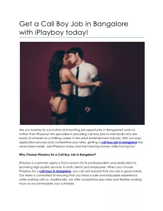 get a call boy job in bangalore with iplayboy