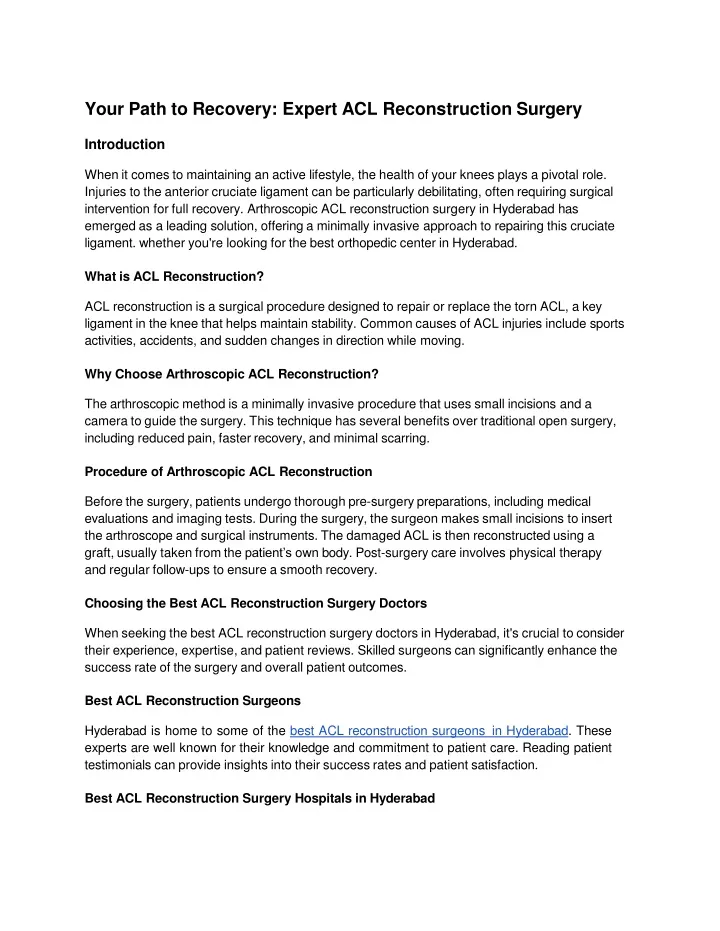 your path to recovery expert acl reconstruction