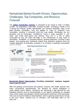 Nematicide Market Growth Drivers, Opportunities, Challenges, and Top Companies