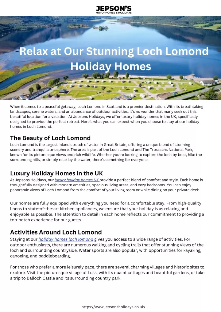 relax at our stunning loch lomond holiday homes