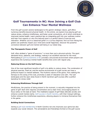 Golf Tournaments in NC_ How Joining a Golf Club Can Enhance Your Mental Wellness