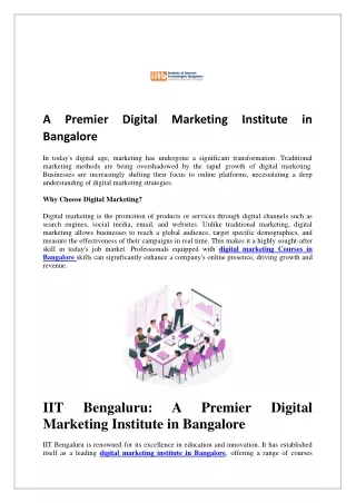 A Premier Digital Marketing Institute in Bangalore