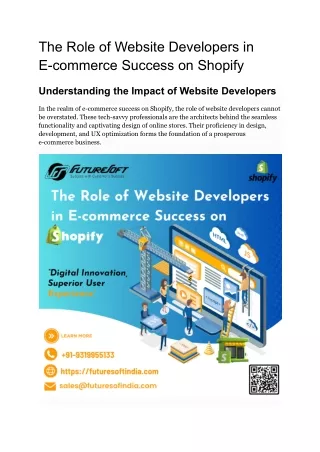 The Role of Website Developers in E-commerce Success on Shopify