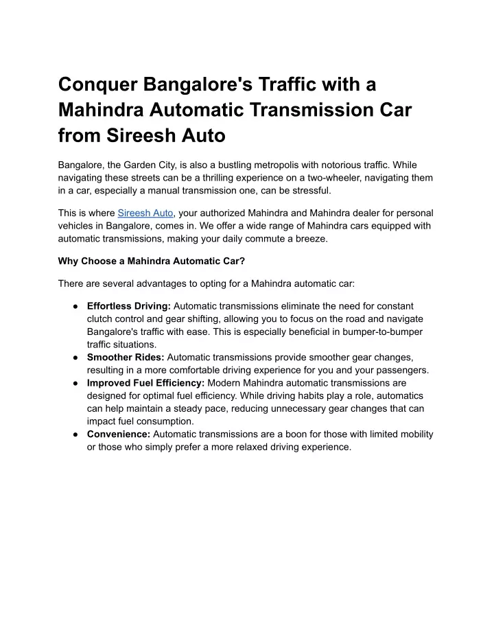 conquer bangalore s traffic with a mahindra