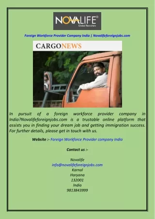 Foreign Workforce Provider Company India  Novalifeforeignjobs.com