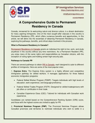 A Comprehensive Guide to Permanent Residency in Canada