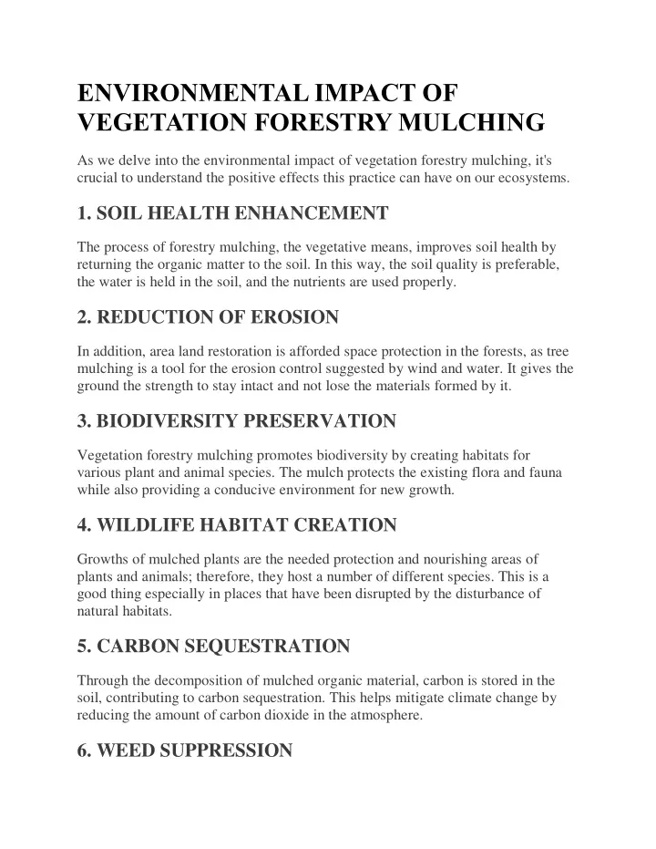 environmental impact of vegetation forestry