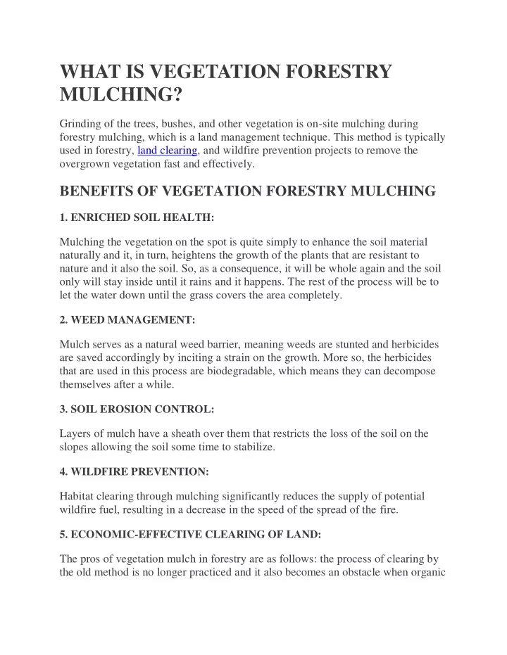 what is vegetation forestry mulching