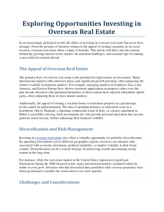 Exploring Opportunities Investing in Overseas Real Estate