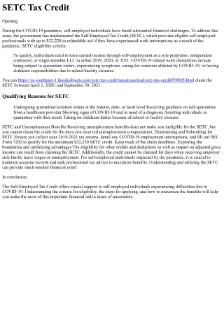 SETC Tax Credit Origin