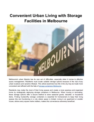 Convenient Urban Living with Storage Facilities in Melbourne