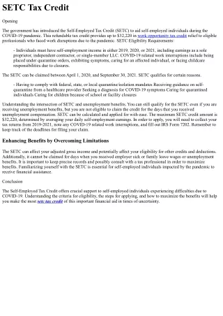 SETC Tax Credit Origin