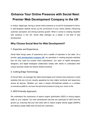 Enhance Your Online Presence with Social Nest_ Premier Web Development Company in the UK