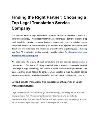 Finding the Right Partner: Choosing a Top Legal Translation Service Company