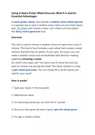 Using A Name Picker Wheel Discover What It Is And Its Essential Advantages