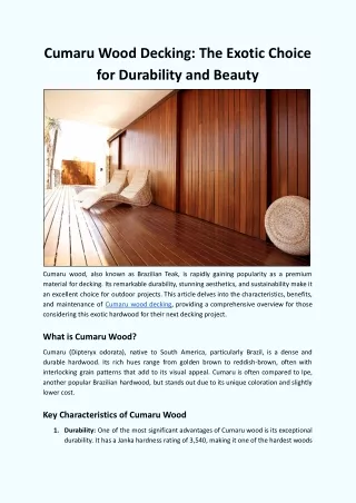 Cumaru Wood Decking: The Exotic Choice for Durability and Beauty