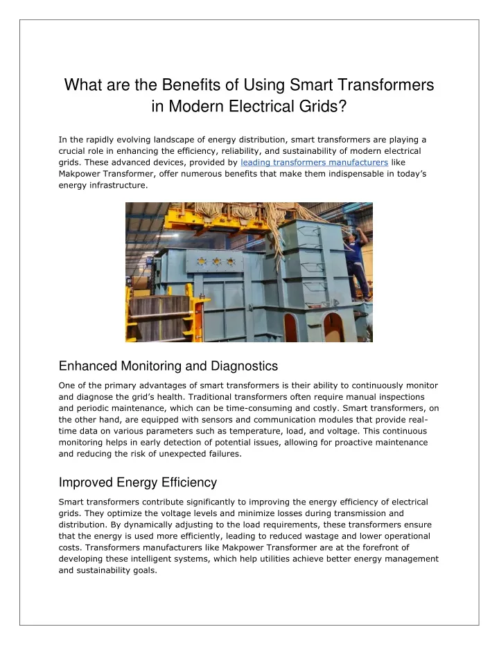 what are the benefits of using smart transformers