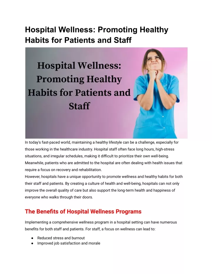 hospital wellness promoting healthy habits