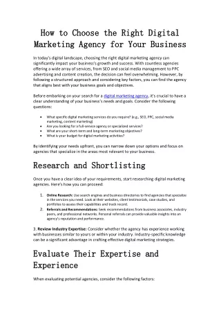 How to Choose the Right Digital Marketing Agency for Your Business