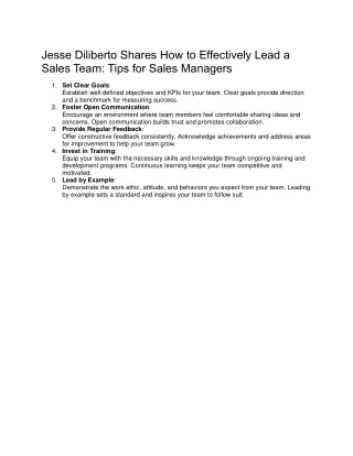Jesse Diliberto Shares How to Effectively Lead a Sales Team