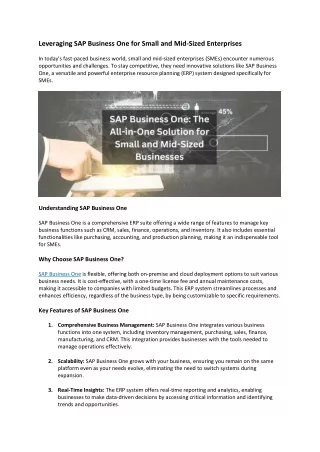 Leveraging SAP Business One for SMEs