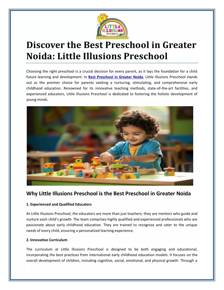 discover the best preschool in greater noida