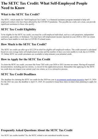 What is the SETC Tax Credit?
