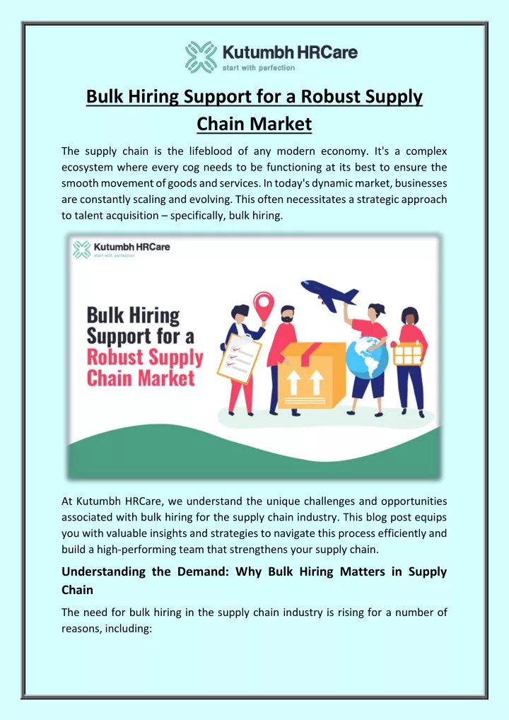 bulk hiring support for a robust supply chain