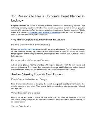 Top Reasons to Hire a Corporate Event Planner in Lucknow