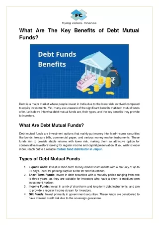 What Are The Key Benefits of Debt Mutual Funds