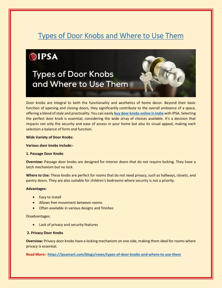 types of door knobs and where to use them types