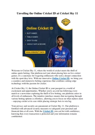 Unveiling the Online Cricket ID at Cricket Sky 11