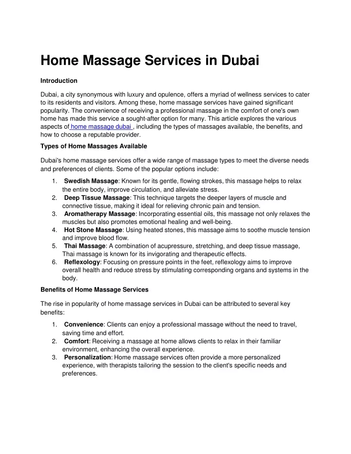 home massage services in dubai introduction dubai