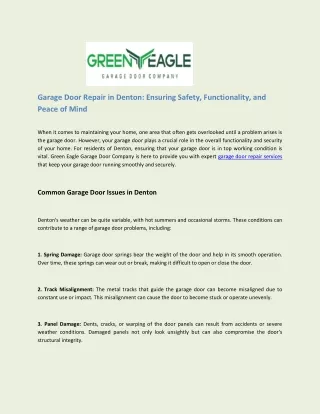 Garage Door Repair in Denton Ensuring Safety, Functionality, and Peace of Mind