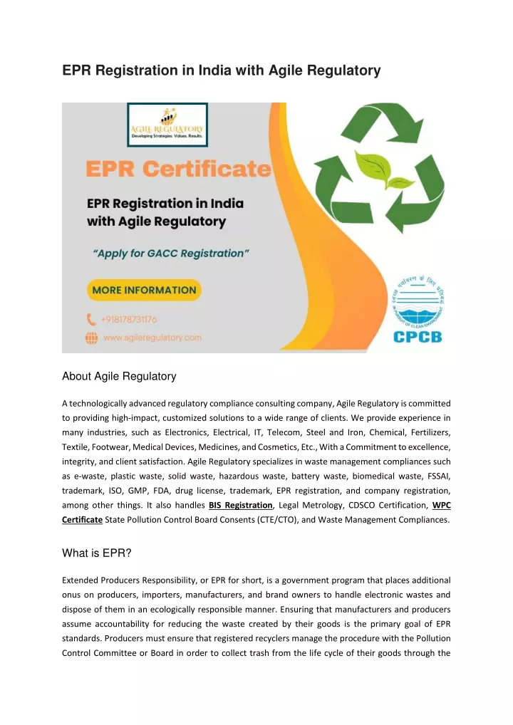 epr registration in india with agile regulatory