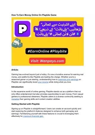 How To Earn Money Online On Playbite Game