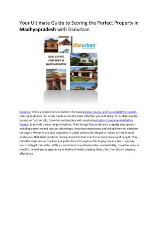 Real Estate Companies in Madhyapradesh
