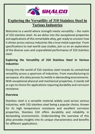 Exploring the Versatility of 310 Stainless Steel in Various Industries